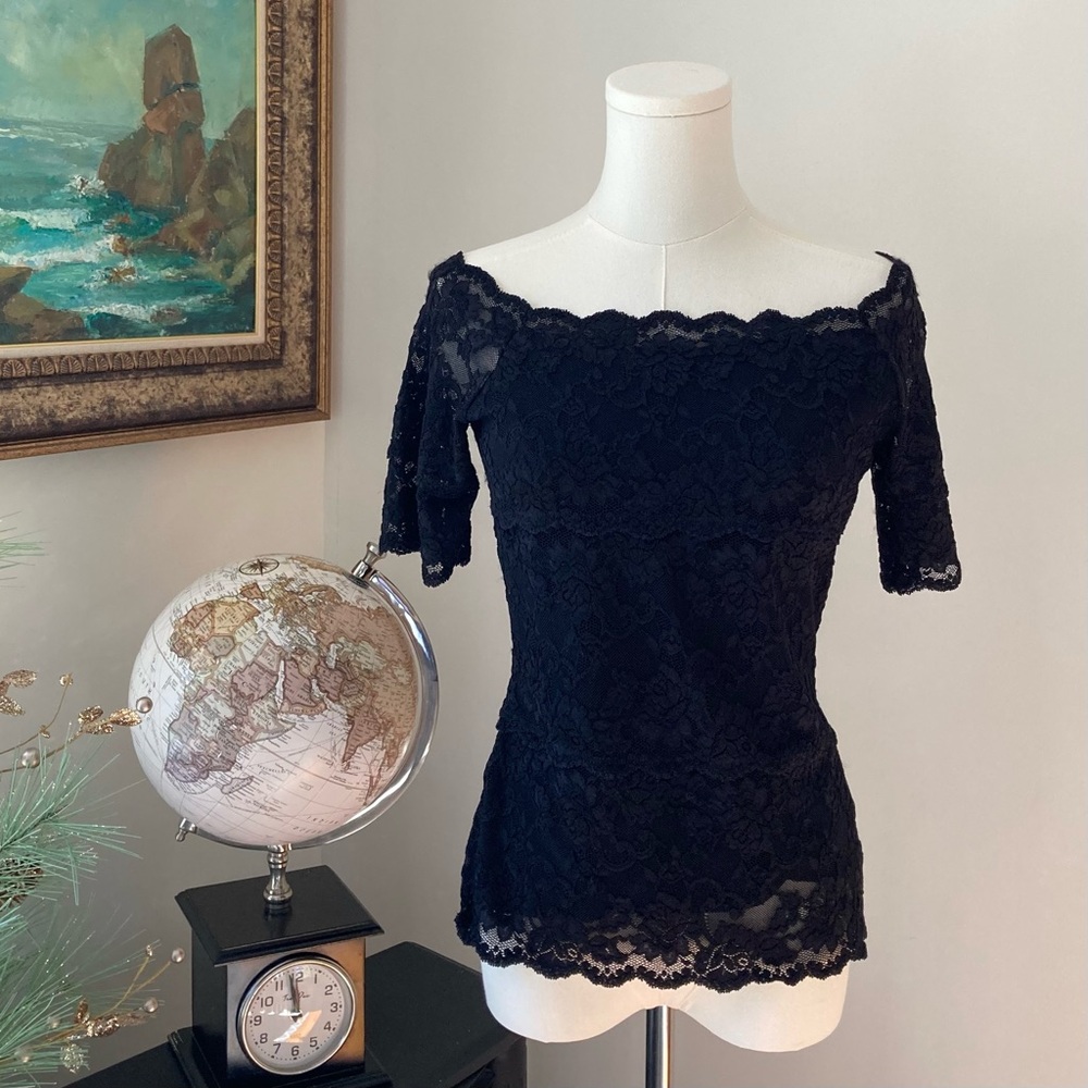 Formal Black Lace Top Blouse Women